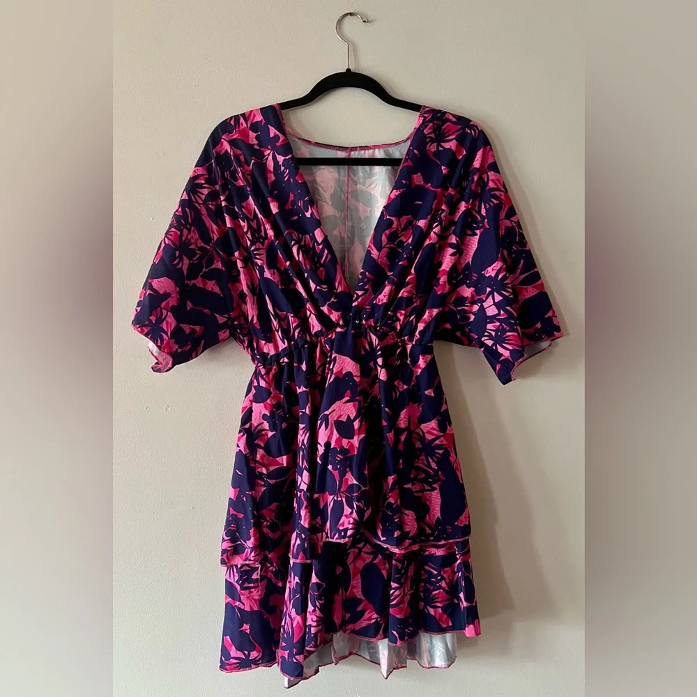 Navy and Hot Pink Floral Dress - Picture 2 of 3